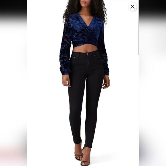 Hutch Claudia Velvet Burnout Crop Wrap Top Size S Blue - Picture 2 of 6
